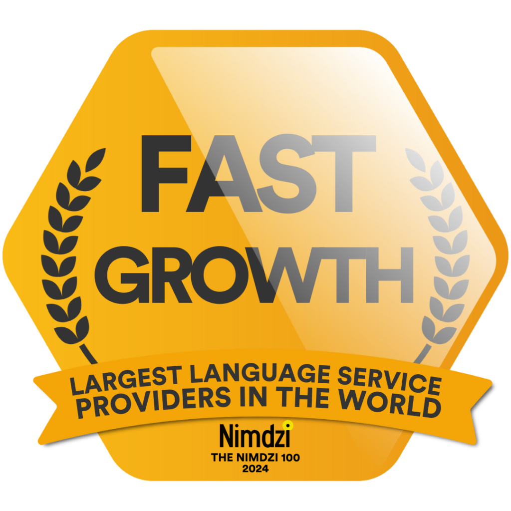 fastest growing language service provider badge from Nimdzi